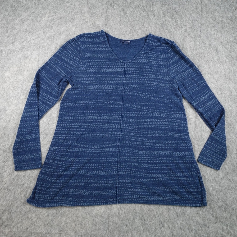 J Jill Sweater Women Medium Blue Terry Textured VNeck Long Sleeve Cotton Indigo